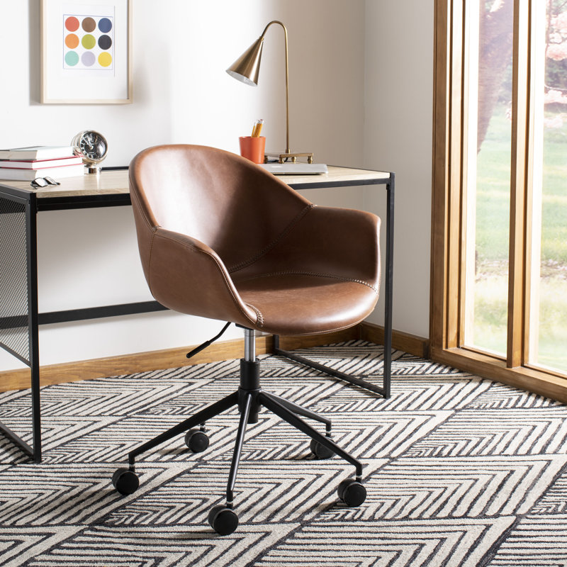 Chaise de bureau pivotante Kealey, Similicuir brun clair