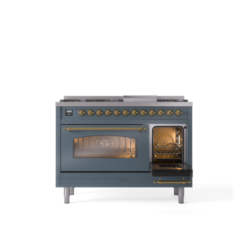 ILVE Nostalgie II 48 Dual Fuel Range , Blue/Gray/Brass, Natural Gas