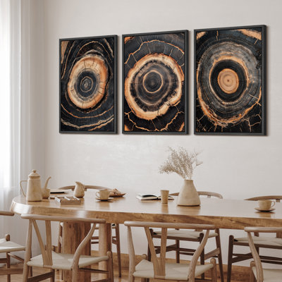 Ensemble d'anneaux d'arbre en toile sur toile, impressions d'art encadrées rustiques pour salon de campagne ou décor intérieur moderne inspiré des bois