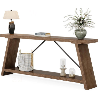 70.9” Extra Long Console Table Behind Couch, Industrial Sofa Table With 2-Tier Storage Shelves, Narrow Entryway Hallway Table For Living Room, Foyer