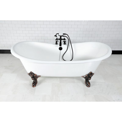 Kingston Brass Aqua Eden 72-Inch Cast Iron Oval Double Slipper Clawfoot Tub (7-Inch Faucet Drillings)