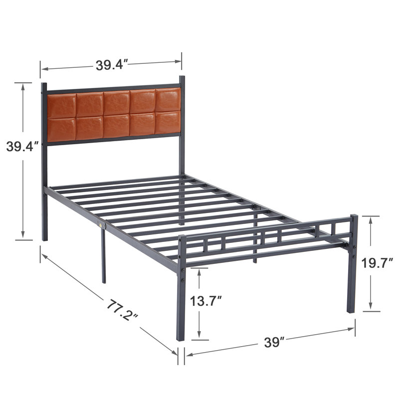 Nirvaan Vegan Leather Metal Platform Bed, Brown