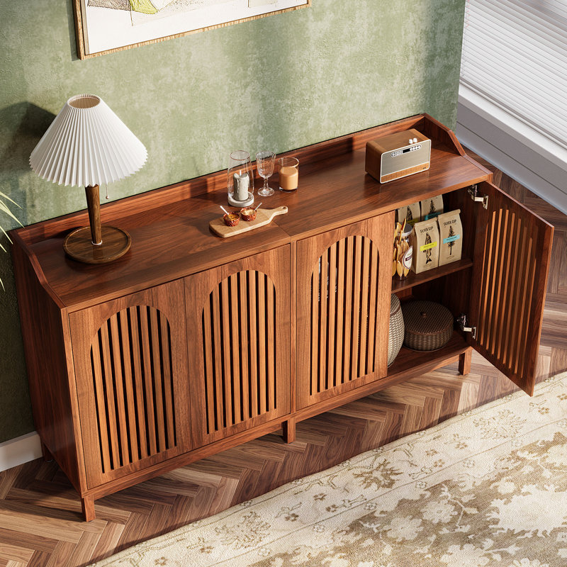 57" Sideboard Buffet Cabinet with Adjustable Shelves, Brown 1 