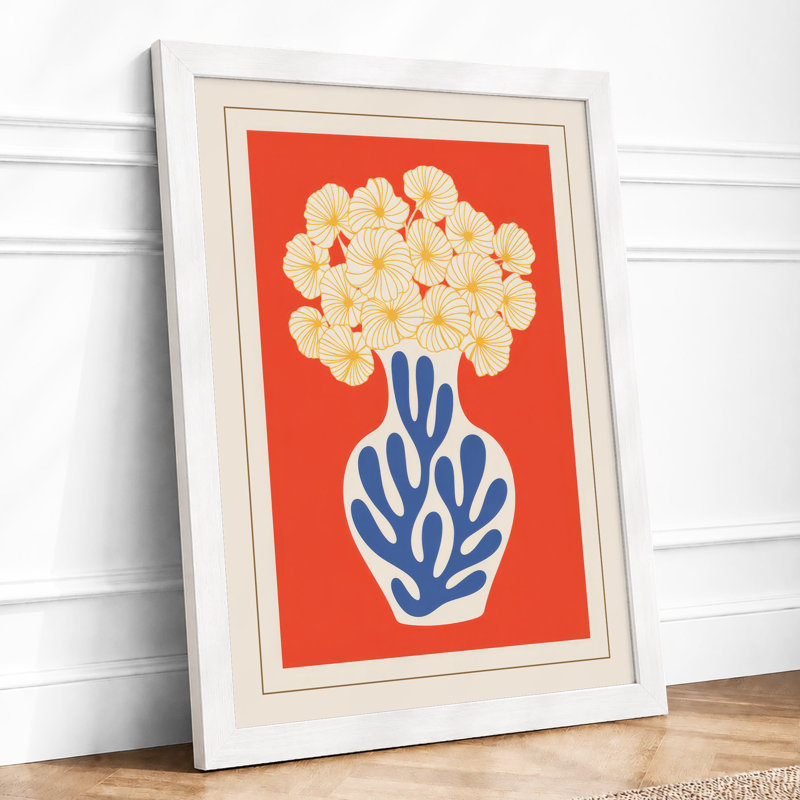 Floral Arrangement in Blue Mid-Century - Framed Print, A3 - 42.0 x 29.7 cm, White