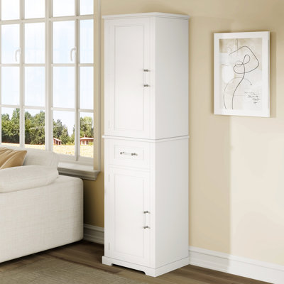 Tall Bathroom Storage Cabinet, Freestanding Storage Cabinet With Two Different Size Doors And Adjustable Shelf