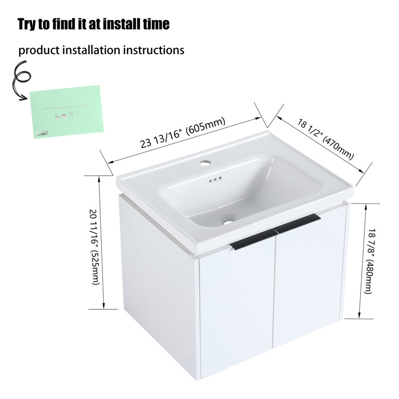Meuble-lavabo simple 23,87 po avec plateau en céramique Northglenn