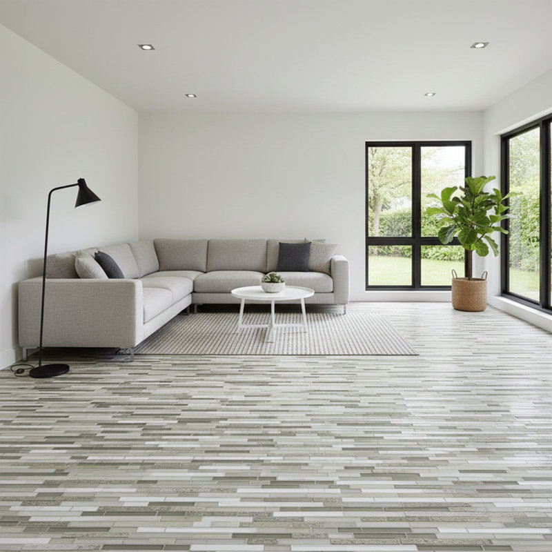 Denver 12" x 12" Natural Stone/Glass Linear Mosaic Wall & Floor Tile, Gray
