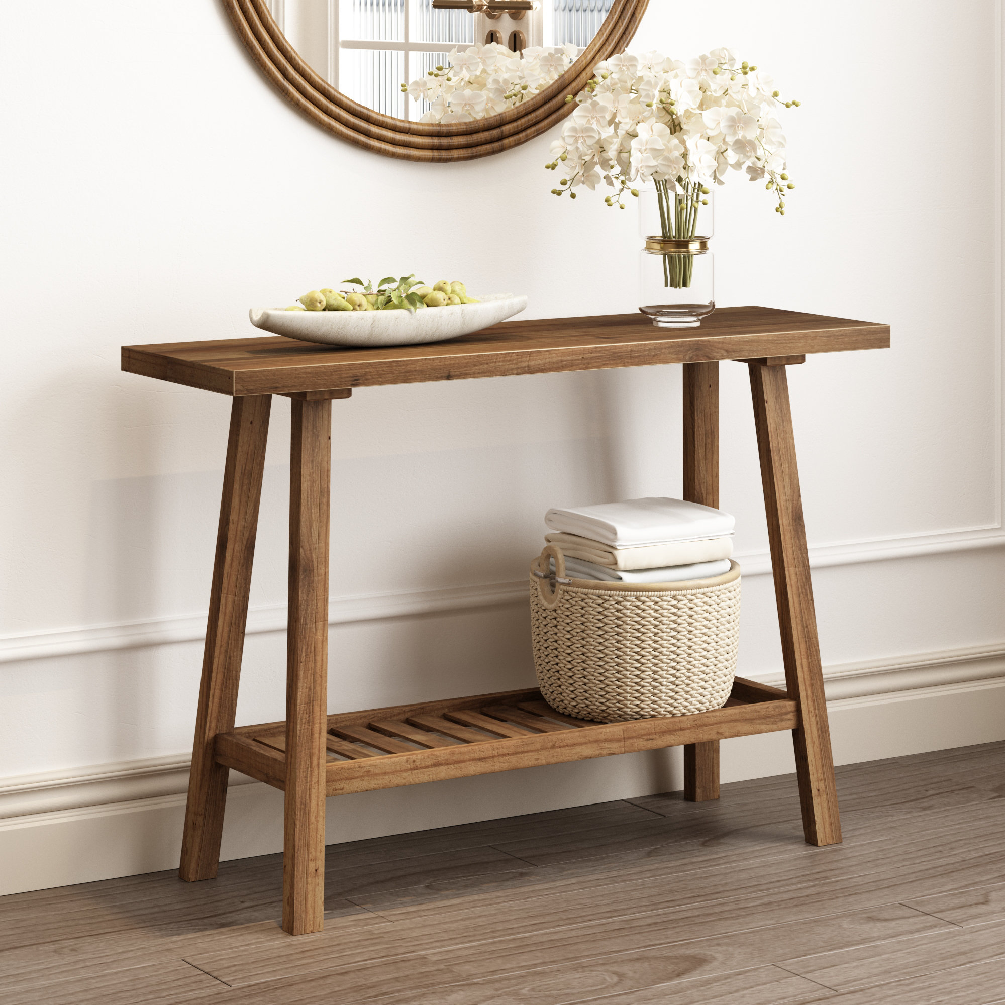 Millwood Pines Solid Reclaimed Wood Console Table with Shelf & Reviews ...