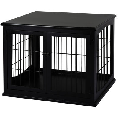 Dog Kennel End Table, Small Black With Double Entrances, Lockable Door For Indoor Puppy Crate, Stylish And Robust Black, Two Opening Sides, Peppy Cage