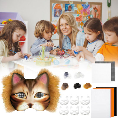 DIY Cats Face Mask Kit Includes Blank Cats Mask Faux Fabric And Plastic Mesh For Holiday Decorations