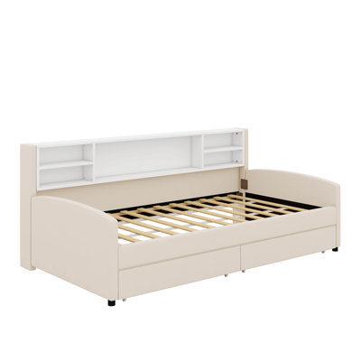 Lit plateforme simple tapissier avec tiroirs