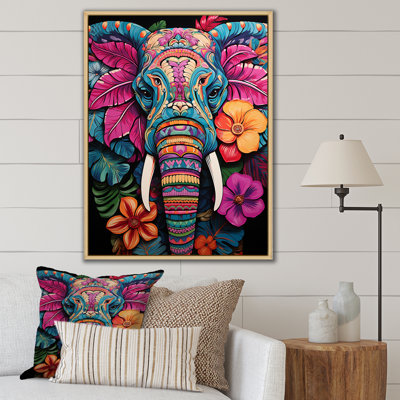 Blue And Pink Jungle Elephant Jamboree - Elephant Animal Wall Art