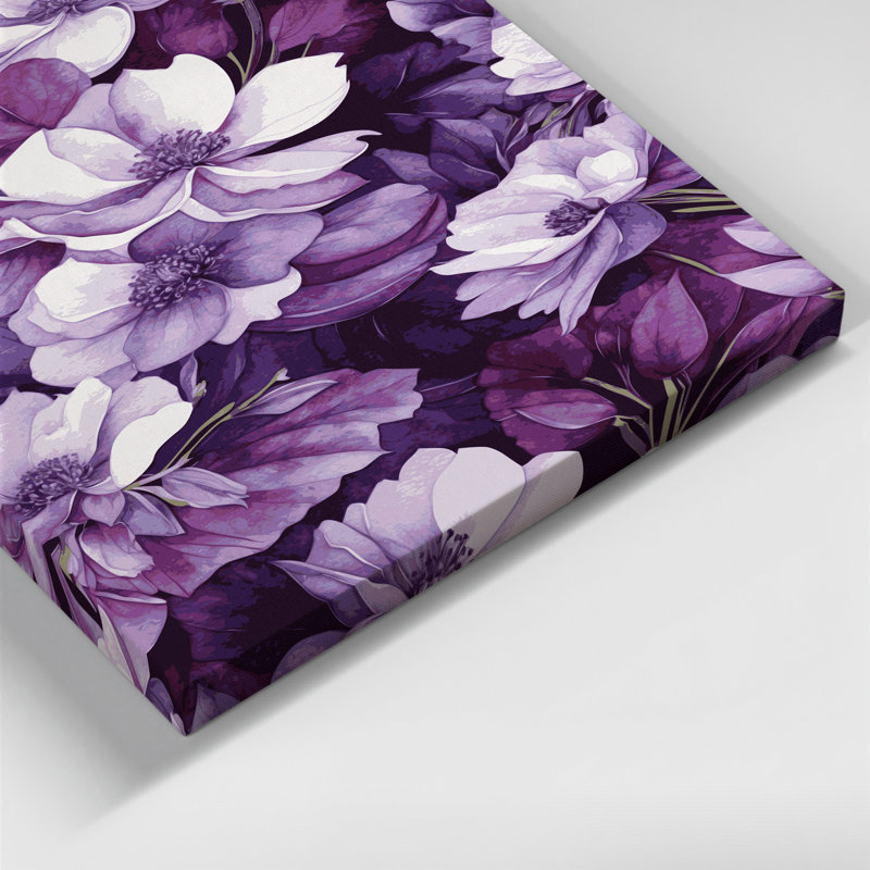 «Watercolor Floral 89», art mural sur toile mauve, H 24 po x l 36 po