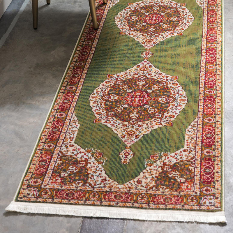 Folmar Oriental Area Rug, Runner 2'7" x 10', Green/Red 