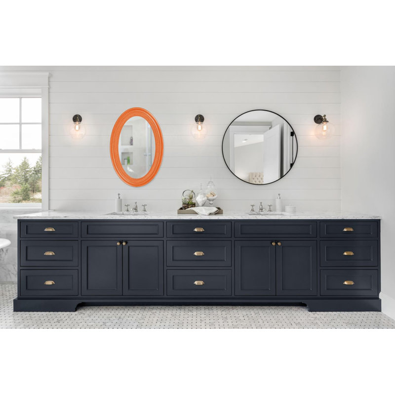 Busey Ribbed Oval Framed Accent Mirror, Glossy Orange