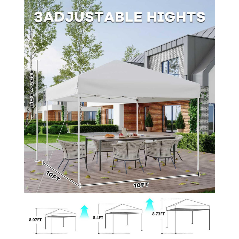 Heavy Duty 10x10ft Pop Up Canopy Tent - Outdoor Folding Gazebo, 3 Adjustable Heights, Portable Carry Bag, 4 Weight Bags, 8 Stakes, 4 Guy Ropes for Patio, Garden, Lawn, Backyard - White