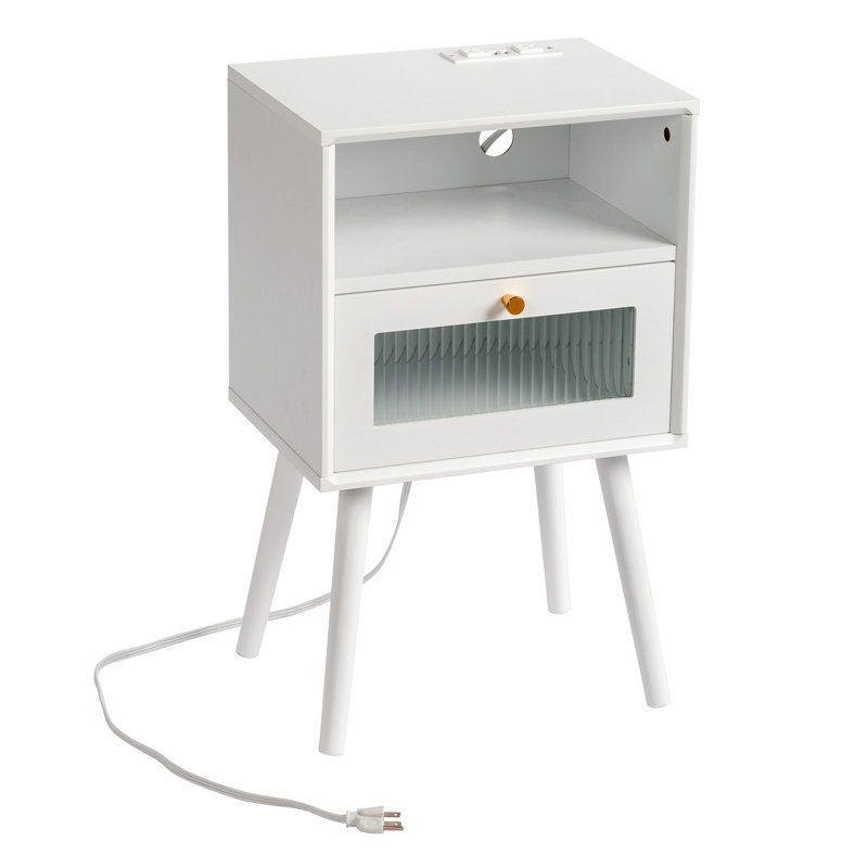 Olexandra Solid Wood Nightstand With USB, White