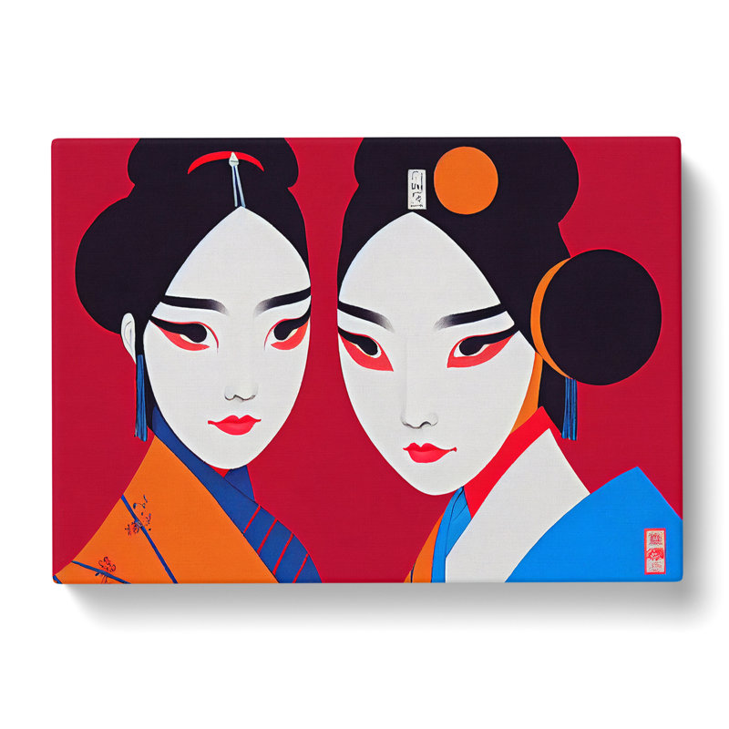 Portrait Of Two Geisha - Wrapped Canvas Print, 35cm H x 50cm W x 3cm D