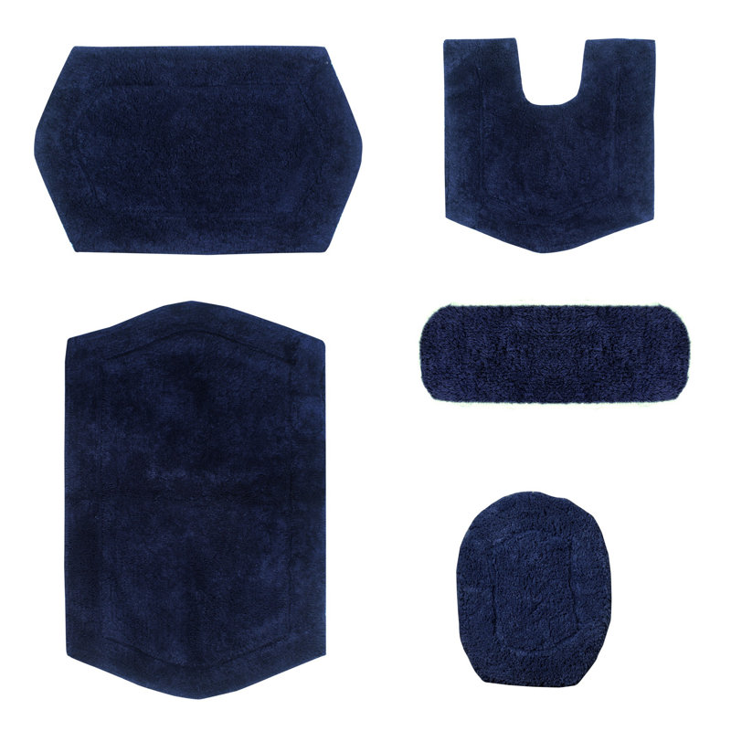 Athyrium Cotton 5 Piece Bath Mats Set, Quick Dry, Machine Washable, Absorbent, Navy