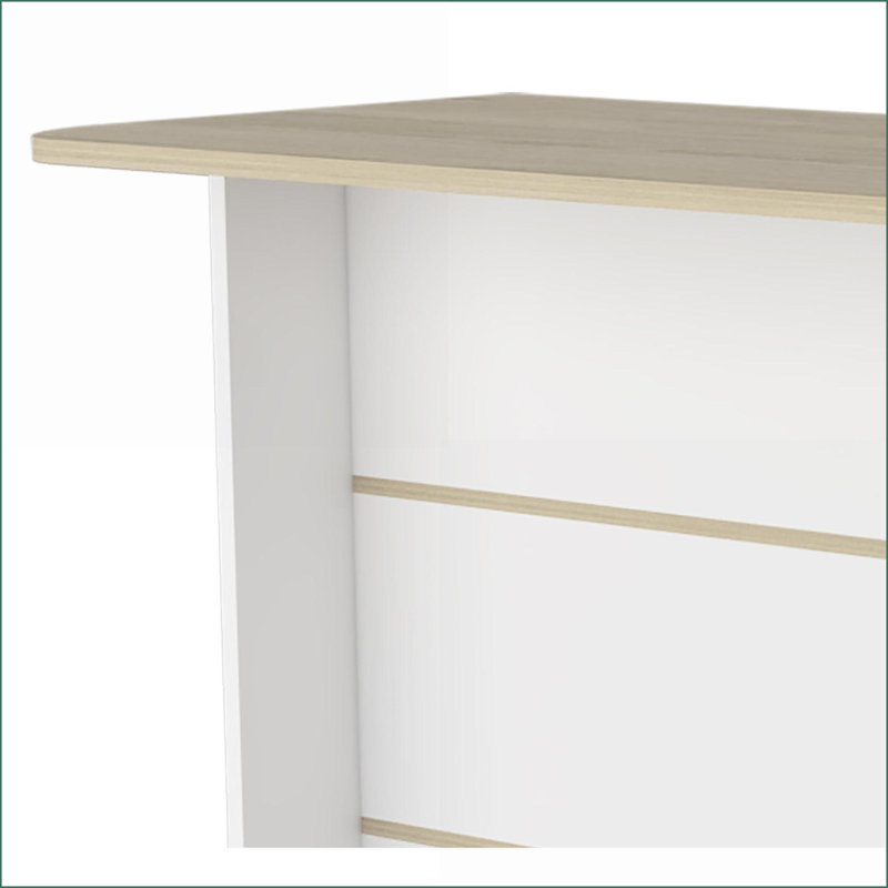 Îlot de cuisine à 3 niveaux, blanc moderne et amp; Bois d'ingénierie en pin clair | Blanc | Bois d'ingénierie