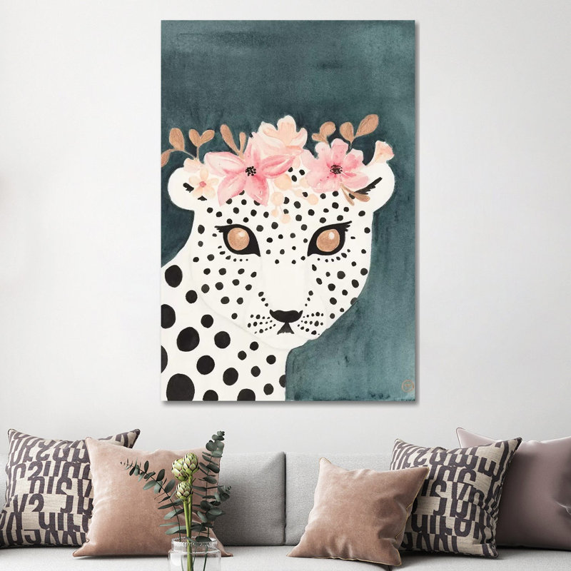 Flower Crown Leopard by CreatingTaryn - Wrapped Canvas Painting, 152.5 cm H x 101.5 cm W