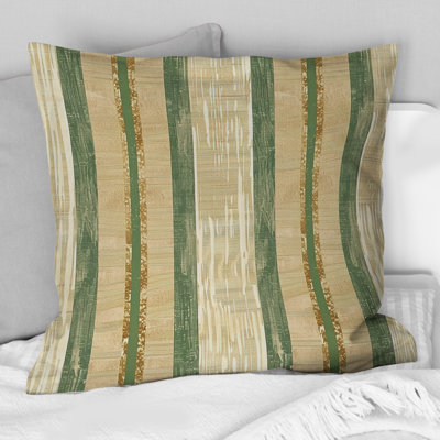 Coussin décoratif à rayures dorées et vertes IV