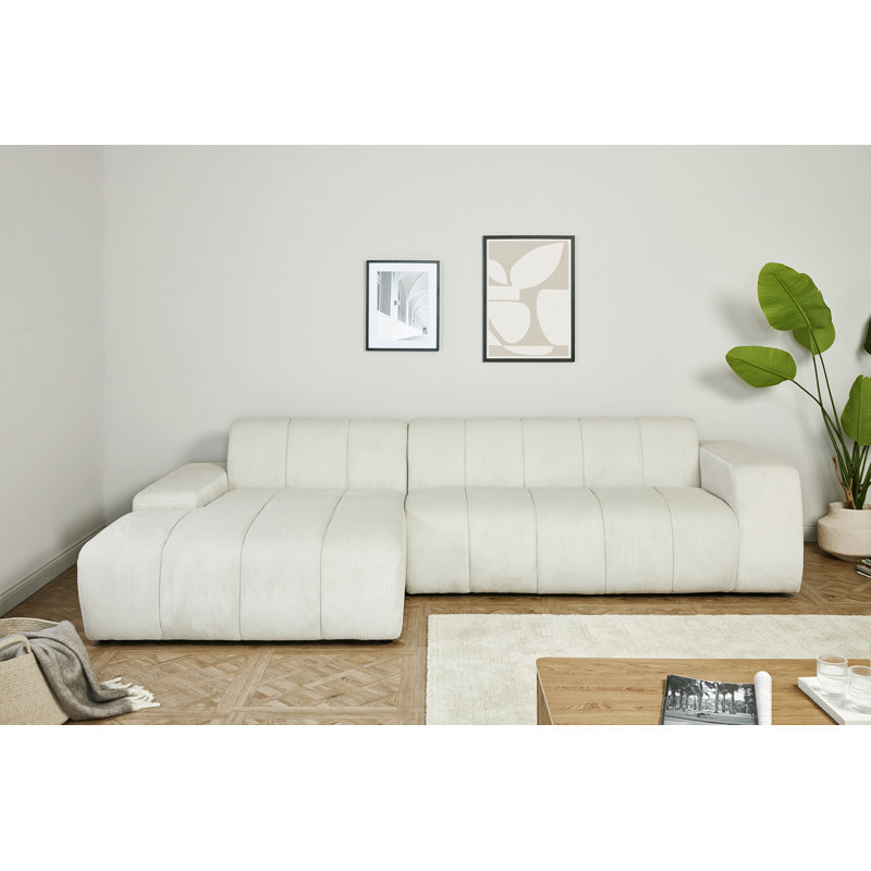 Charee 5 Seater Corner Sofa , Left Hand Facing, White Corduroy