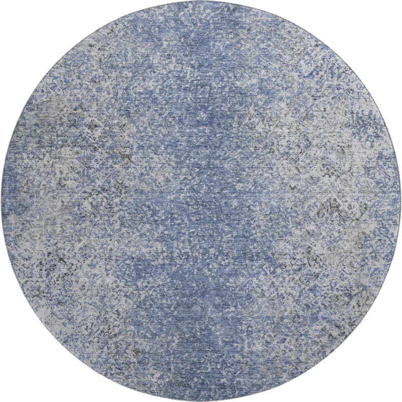 Premium Machine Washable Prisco Blue Rug, Round 8'