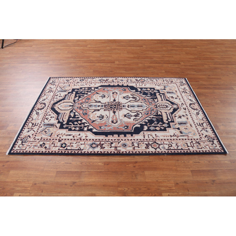 Tapis oriental géométrique en laine Heriz Serapi noué à la main 4 x 6