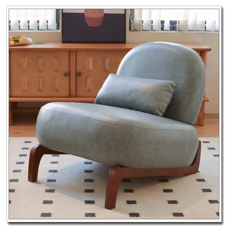Mignon fauteuil d'appoint avec pieds en bois massif, Simili cuir, Bleu