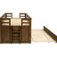 Lit simple brun moyen avec lit gigogne, structure en bois de pin, deux tiroirs fonctionnels, garde-corps et ensemble de lattes pour une chambre à coucher avec accès sécuritaire, support de rangement moderne