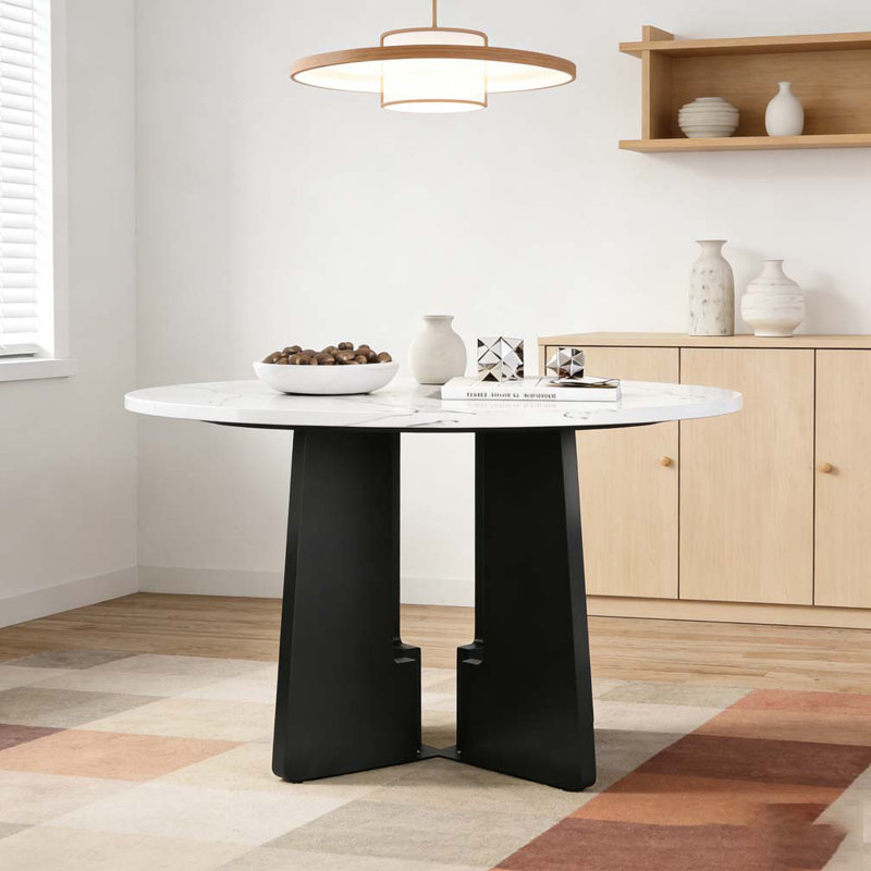 Table de salle à manger ronde, Blanc et noir