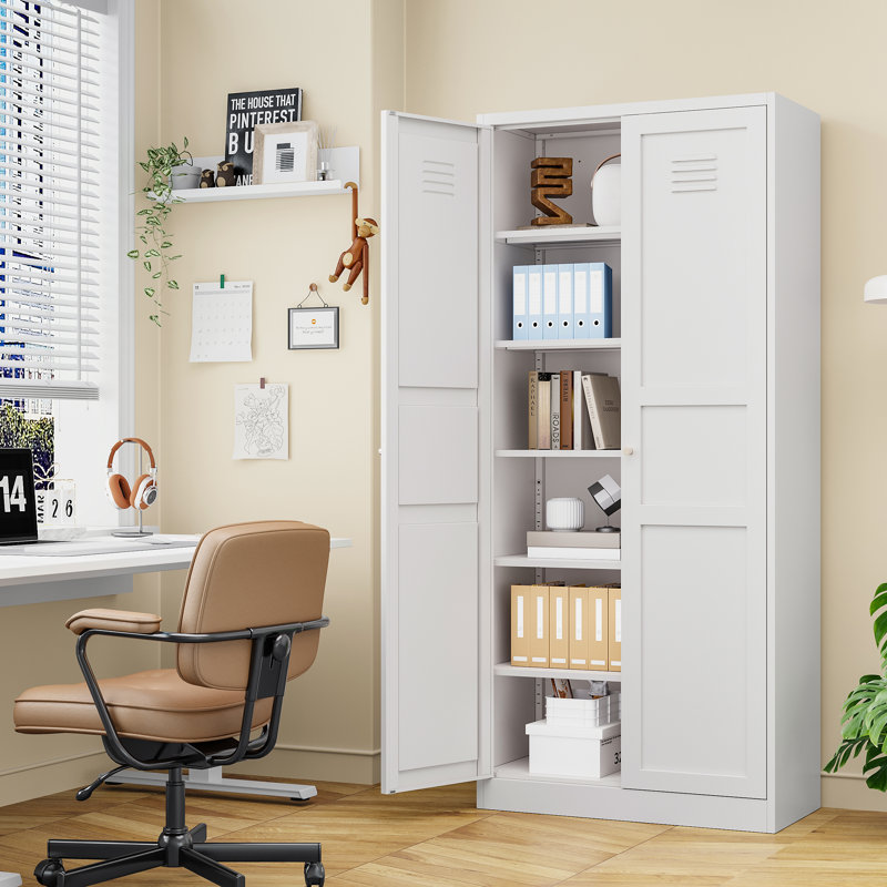 Storage Cabinet With Adjustable Shelves-Metal Home Kitchen Pantry Cabinets With Doors,Organization Locker For Cupboard/Bedroom/Dining/Living/Bathroom/Office/Garage Room