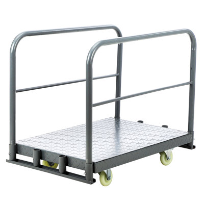 Heavy Duty Steel Panel Flatbed Platform Truck Cart – 2000lbs Capacity – 2-in-1 Utility Dolly with Brake Wheel – 4 Swivel Casters – 1 Front & 2 Side Handrails – Ideal for Lumber, Drywall