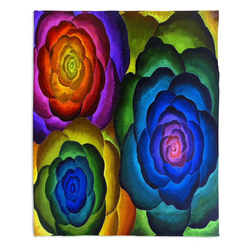 Couverture sherpa doux pour fleurs joyeuses iv, l 68 po x L 80 po