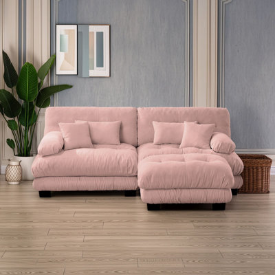 Canapé modulaire en chenille 2 places avec repose-pieds convertible et coussins