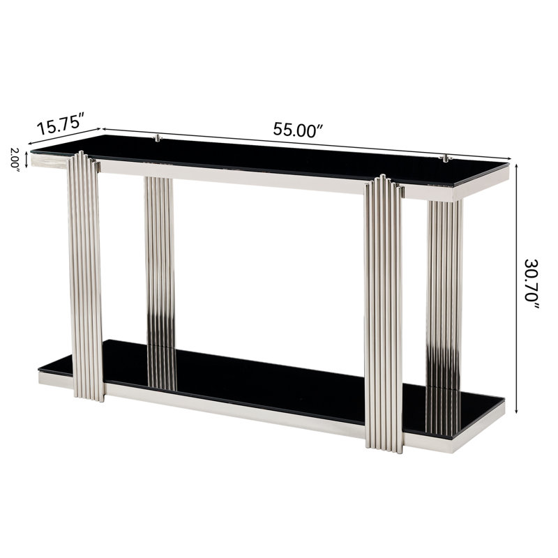 Console 55 po à 2 niveaux avec plateau en verre, Silver