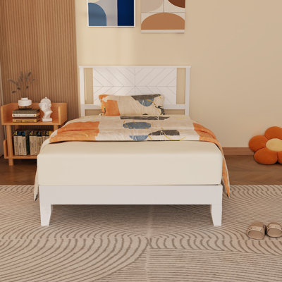 Deluxe Bed Frame With Headboard With Solid Wood, No Box Spring Needed, Easy Assembly
