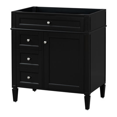 Meuble-lavabo noir de 30 po de style moderne, 3 tiroirs avec tiroir basculant, tablette réglable, rangement pour porte d'armoire, pieds romains exquis, poignée texturée pour le rangement