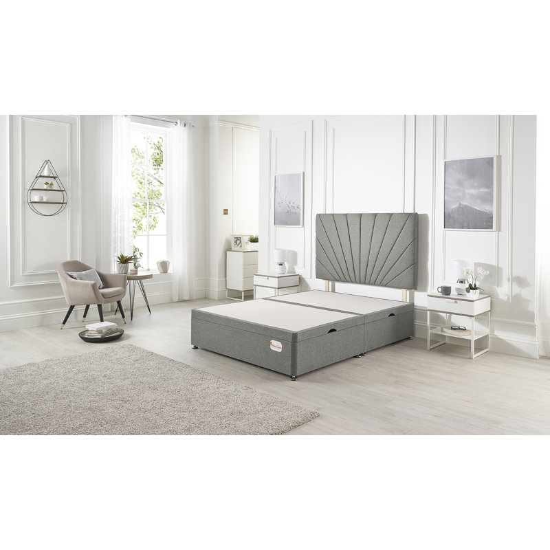 Etheral Side Opening Ottoman Storage Bed with Upholstered Headboard Tweed Fabric, Single (3'), Grey