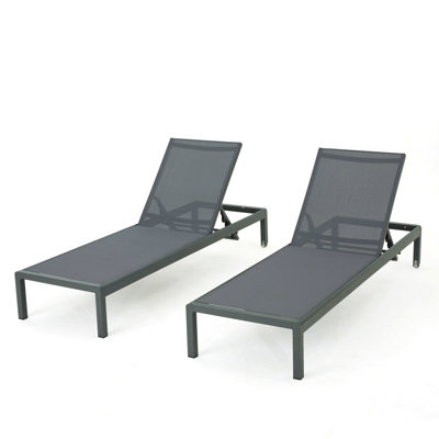 Outdoor Chaise Lounge, Kd Patio Chaise Lounge Chair, Grey Weather Resistant Lounger, Set Of 2