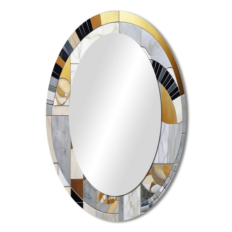 Gris et jaune mosaïque IV - Miroir mural moderne ovale, 36 po x 24 po