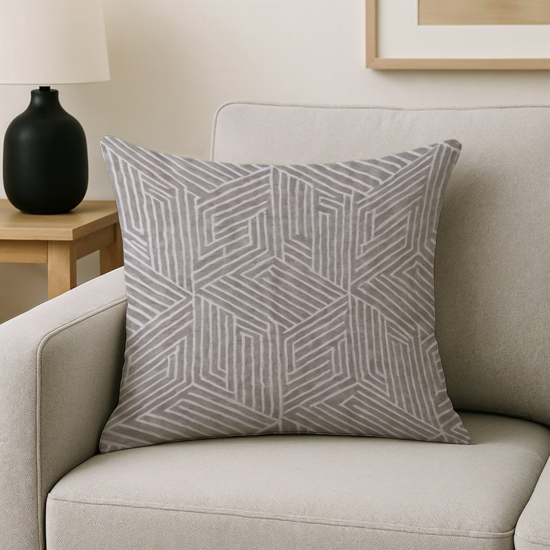 Coussin décoratif intérieur et extérieur Modern, Carré 16 po, Gris / blanc géométrique
