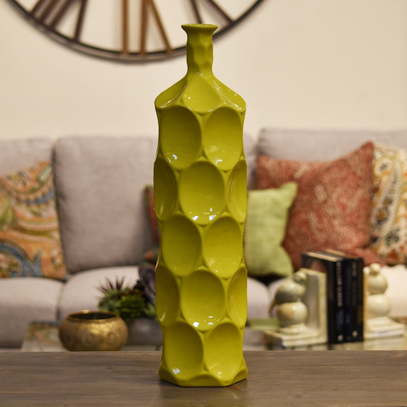 Ceramic Vase Gloss Finish Yellow , 22" H x 5.5" W x 5.5" D, Yellow