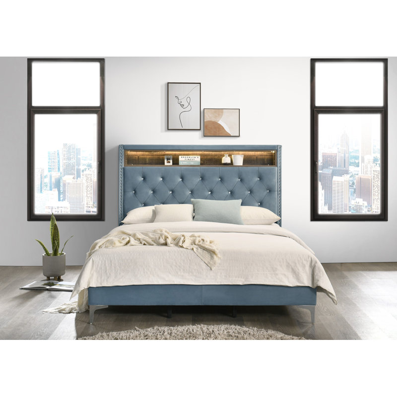 Javan Upholstered Storage Bed, Light Blue, Super King (6')