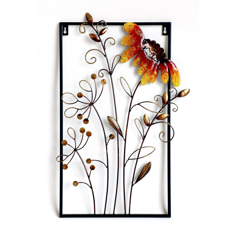 Décoration murale cadre en métal avec fleurs