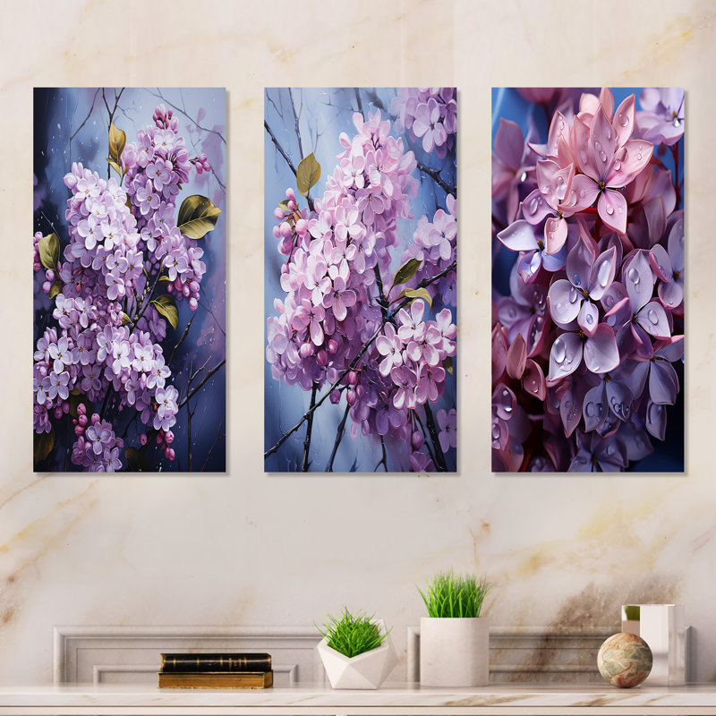 Ensemble de 3 décorations murales Essential Lilacs Lullaby - Lilacs, H 28 po x l 36 po, Toile tendue
