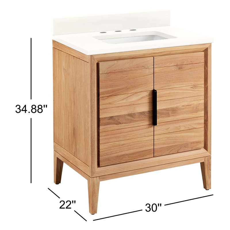 30" Aliso Single Bathroom Vanity Set with Rectangular Undermount Sink, Arctic White Quartz, 8" Widespread, Natural Teak