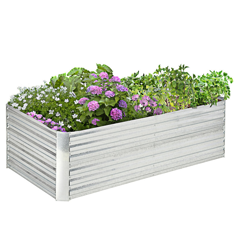 Metal Planter Box Raised Garden Bed Kit With Reinforcing Bars, Silver