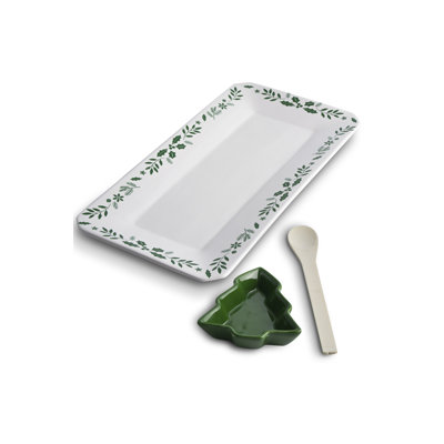Ceramic Platter With Christmas Tree Dip Bowl